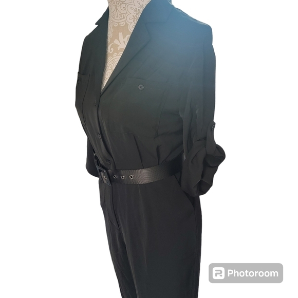 NWT commense utility black zip fly button blouse jumpsuit with pockets Size smal - Picture 2 of 4